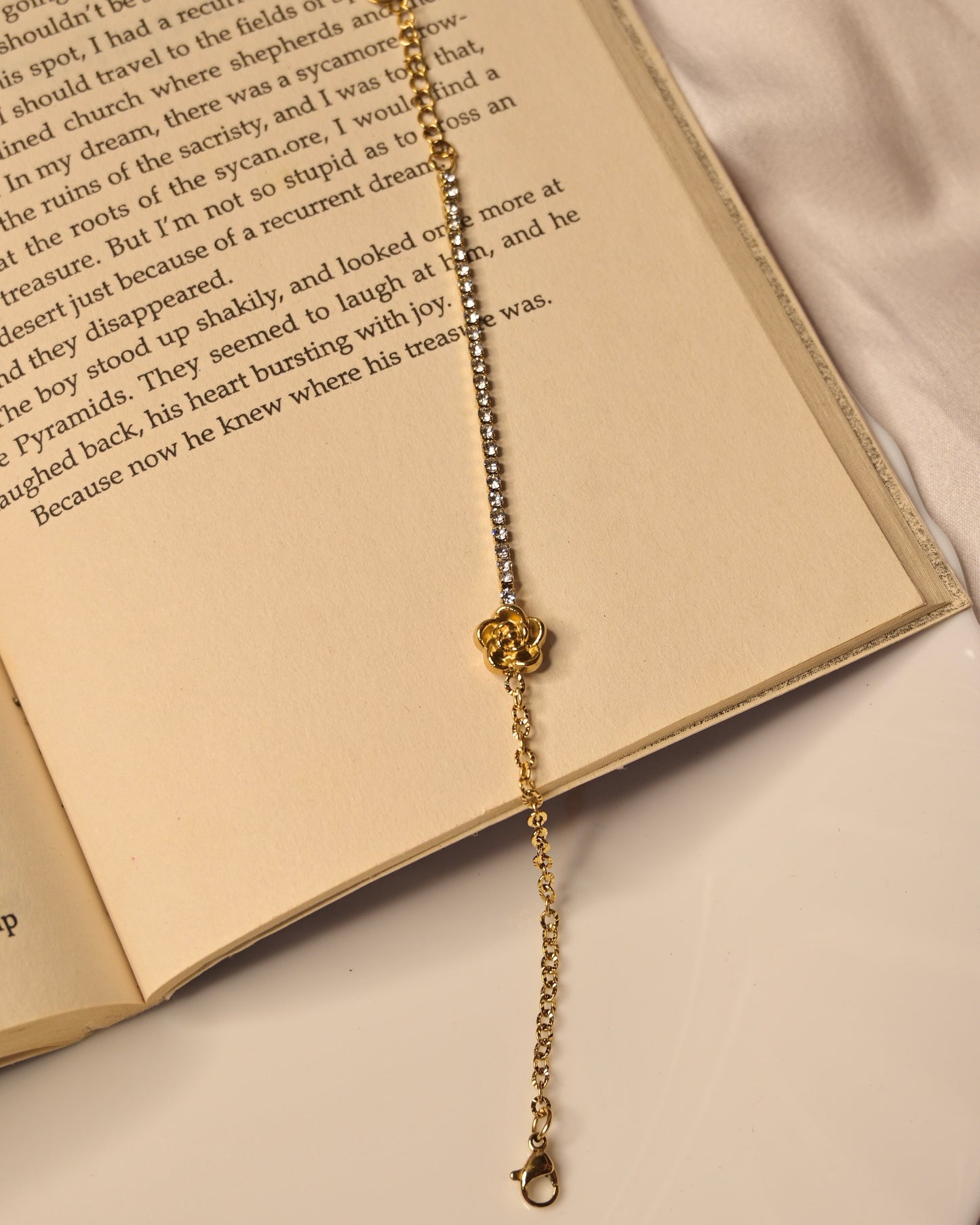 Half Stone Half Chain Rose Anti Tarnish Bracelet