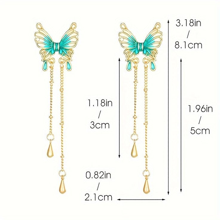 Green Tassel Butterfly Earrings