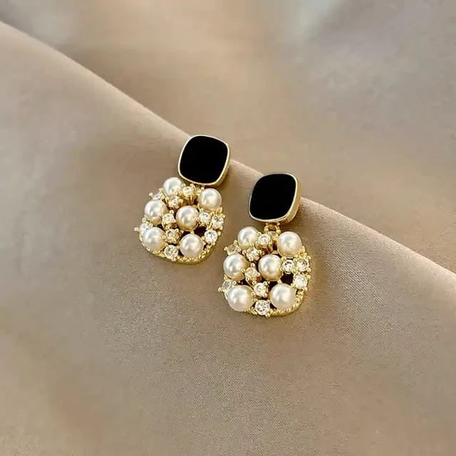 Black and White Square Earrings