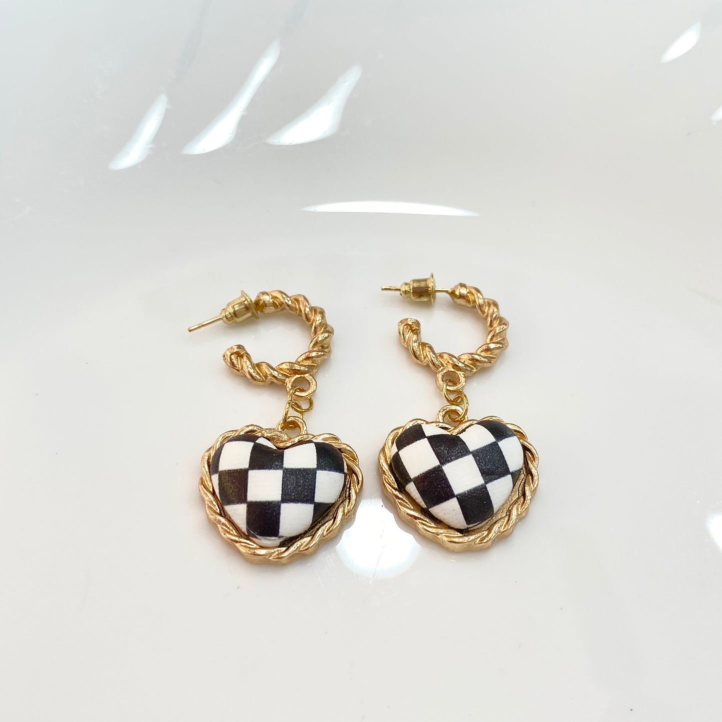 Black and white Heart Earrings