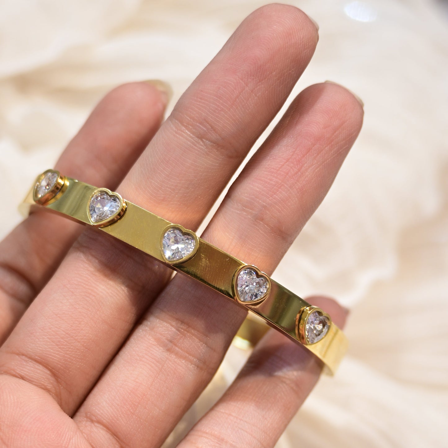 White Stone Multi Heart Anti Tarnish Kada