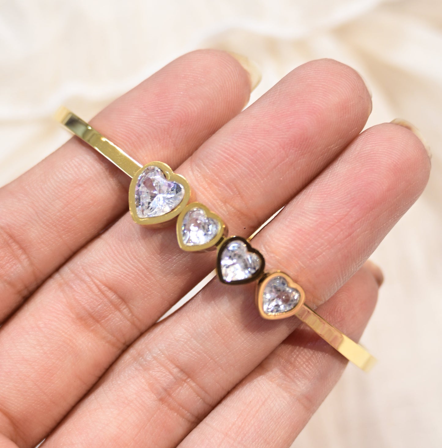 White Studded 4 Heart Kada