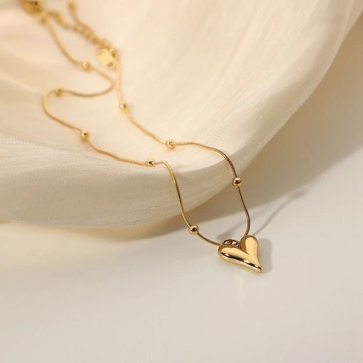 Anti Tarnish Dotted Chain Heart Necklace