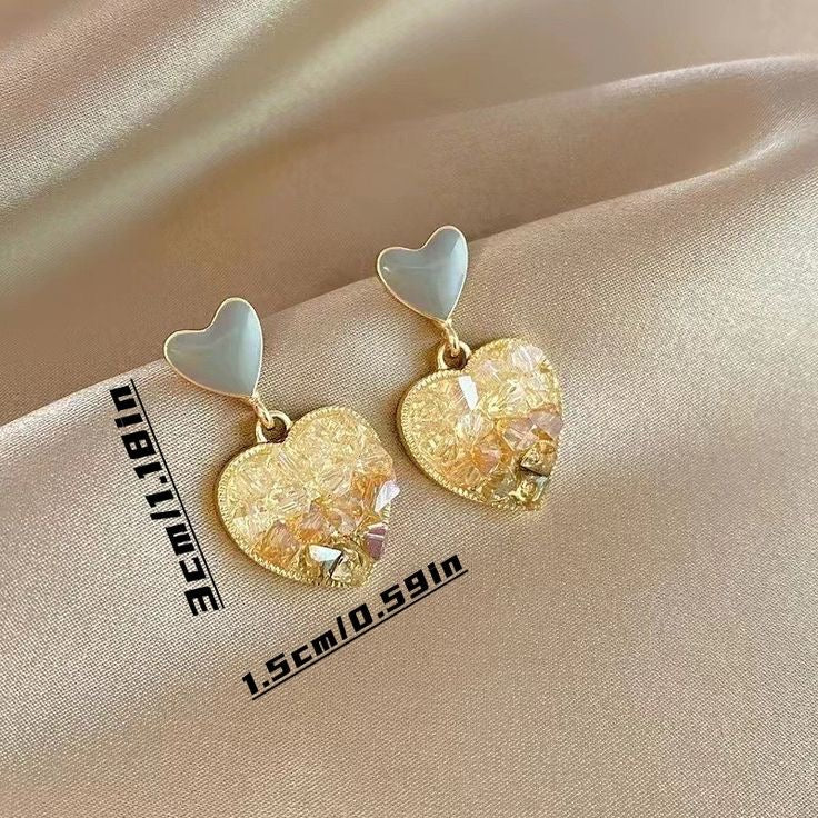 Golden Crystal Heart Earrings