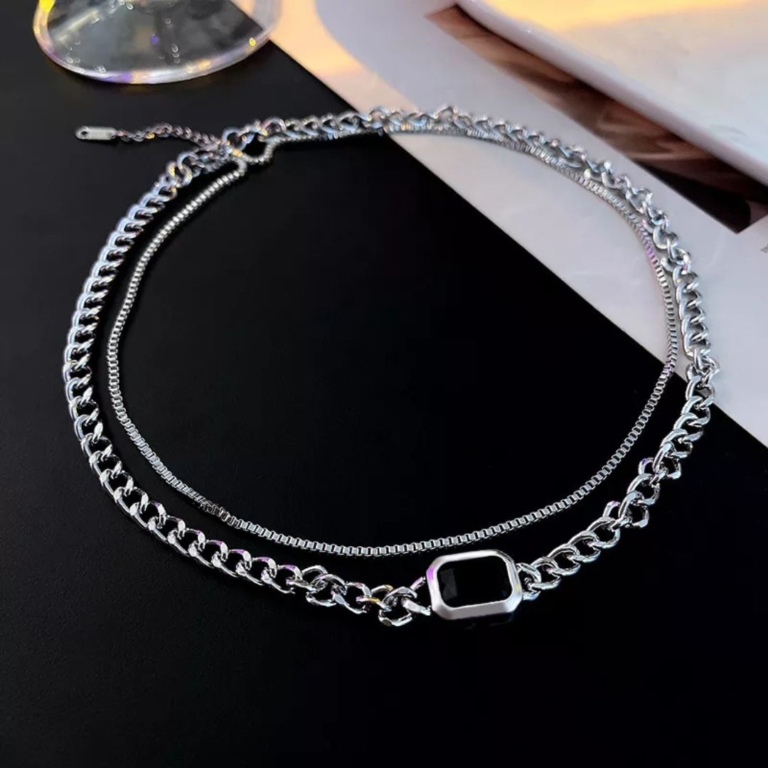 Double Layer Silver Unisex Necklace