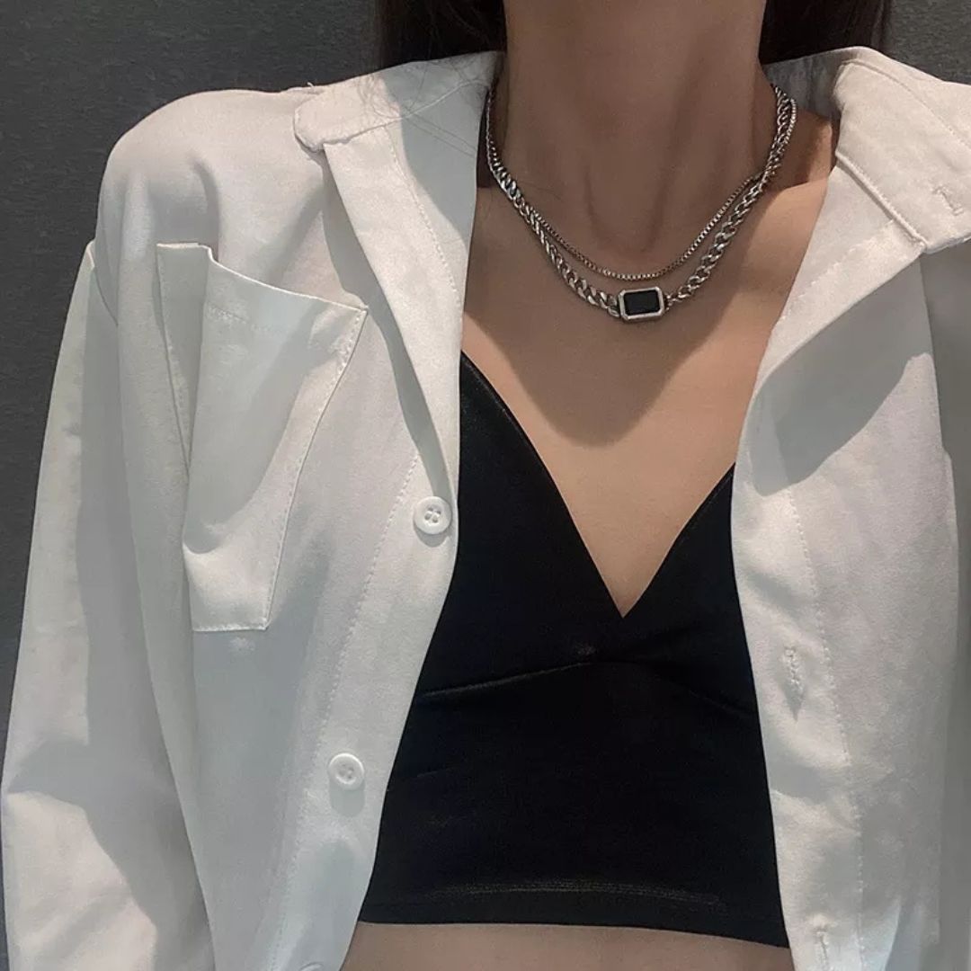 Double Layer Silver Unisex Necklace