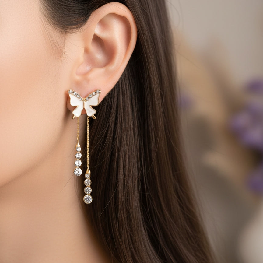 1 in One White Butterfly Studded Earrings