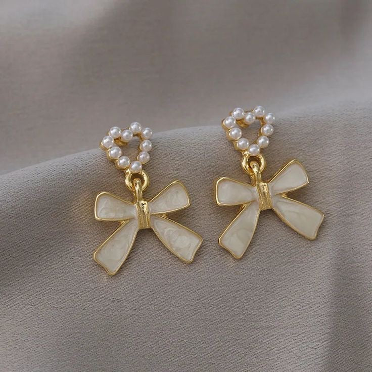 Bow Pearl Heart Earrings