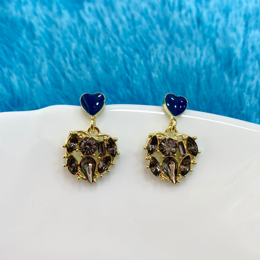 Blue Crystal Heart Earrings