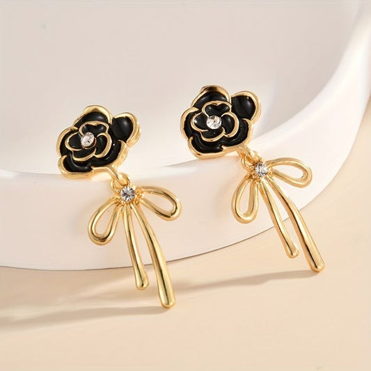 Black Rose Bow Earrings