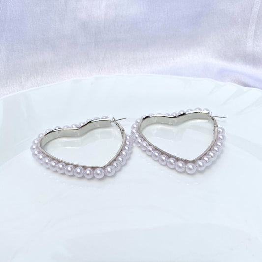 Heart Pearl Hoops