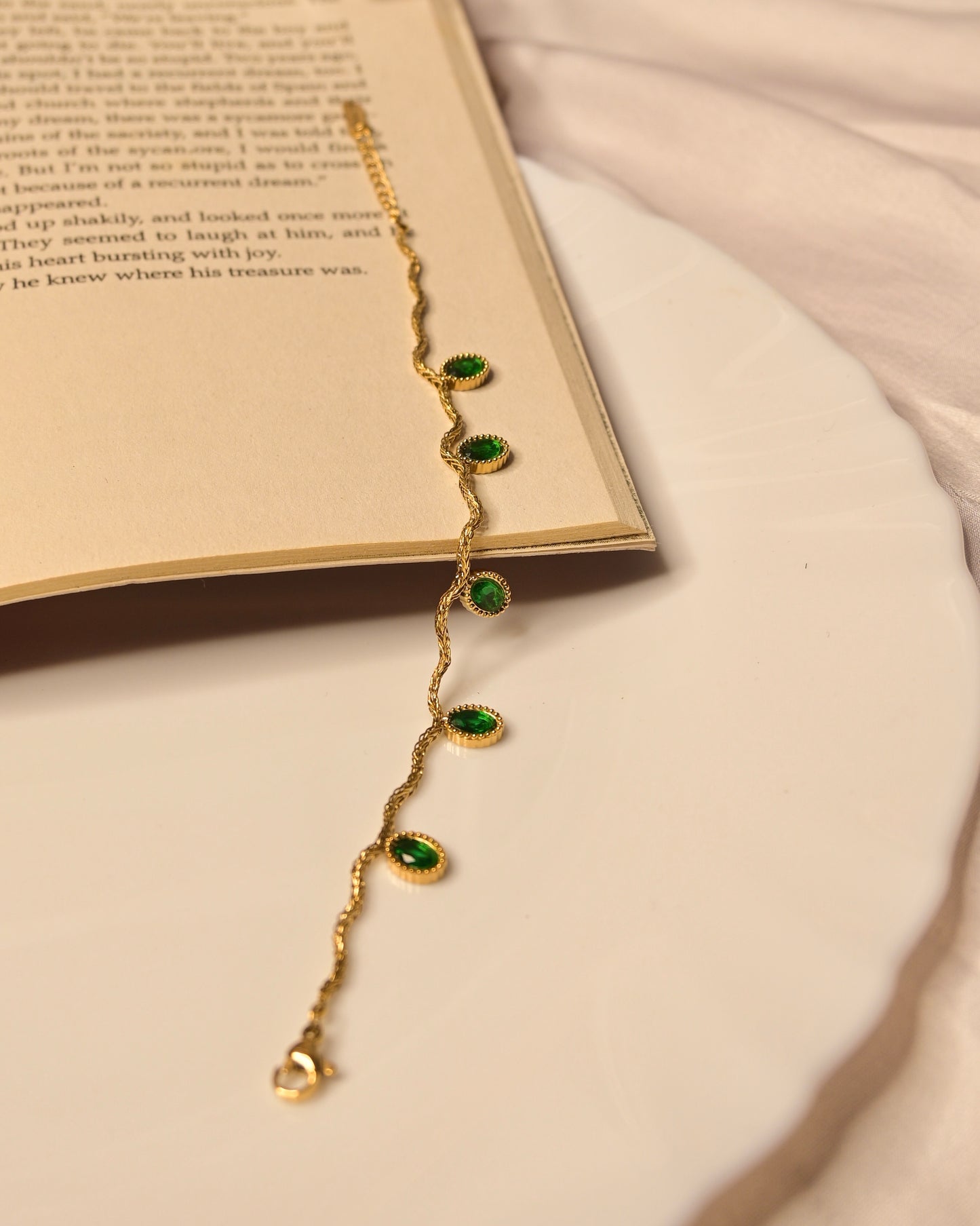 Green Drop Stone Anti Tarnish Bracelet