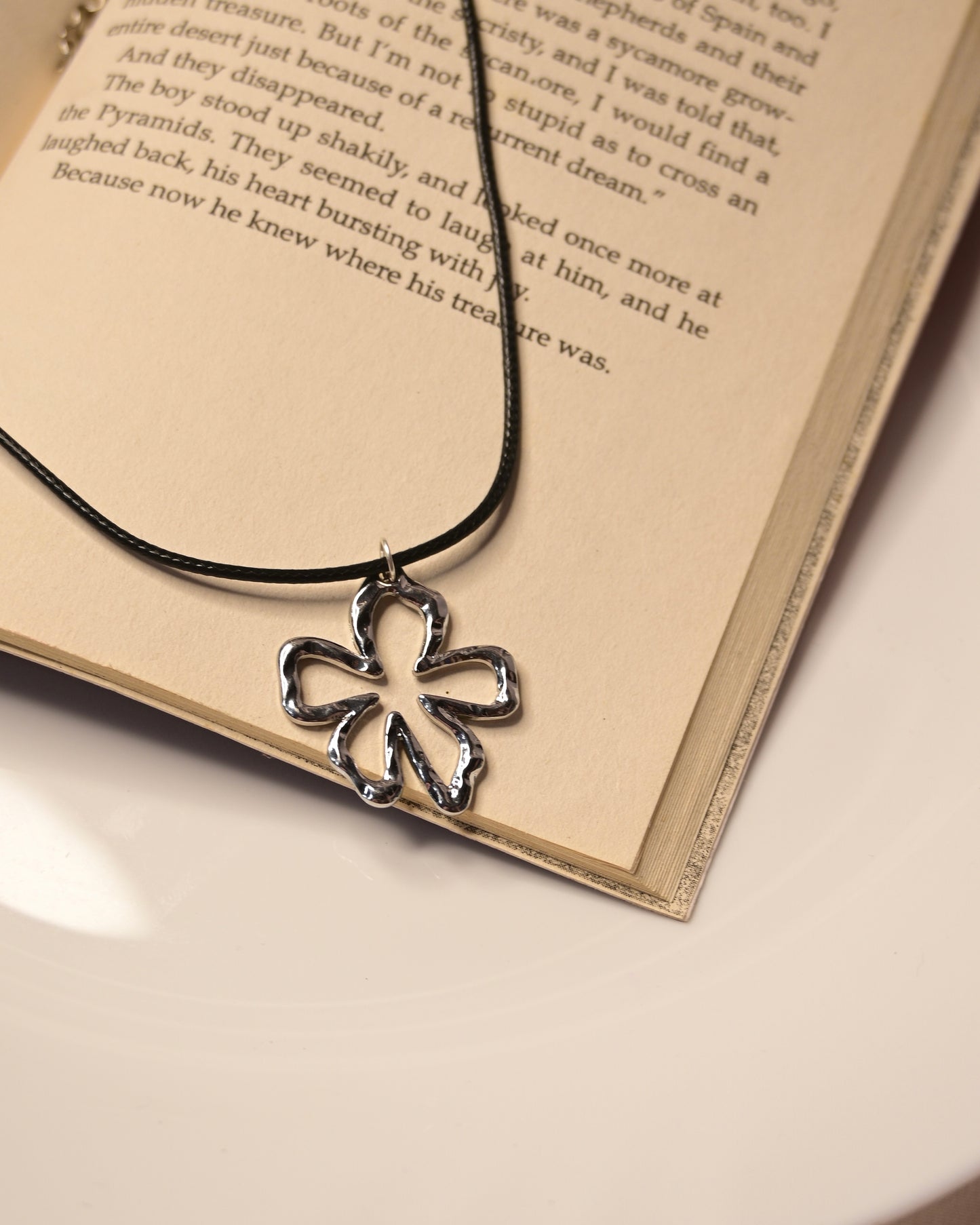 Hollow Flower Leather Cord Necklace