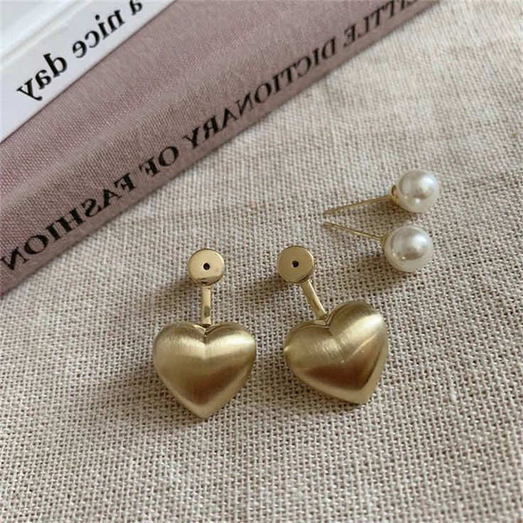 2 in 1 Golden Heart & Pearl Earrings