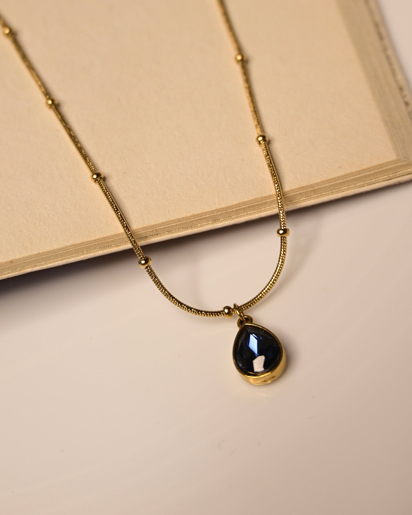 Small Blue Drop Anti Tarnish Necklace