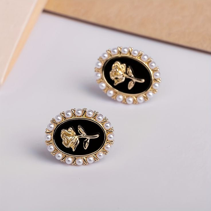 Rose Oval Stud Earrings