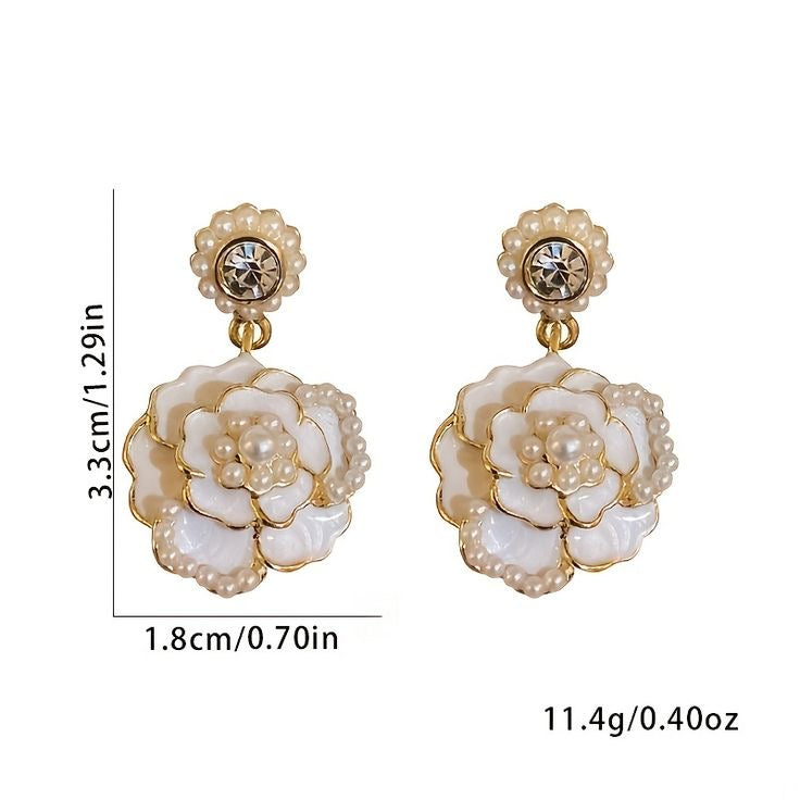 White Rose Pearl Earrings