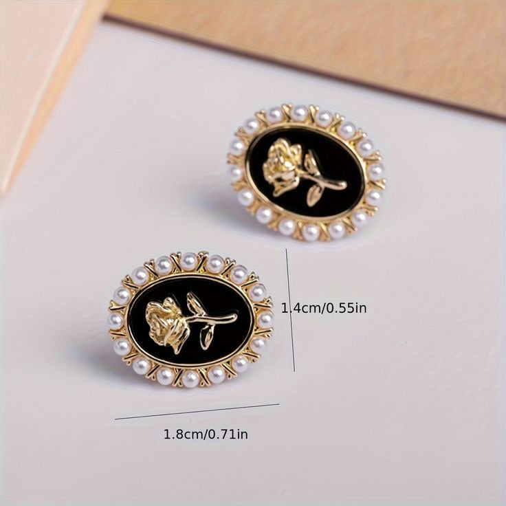 Rose Oval Stud Earrings