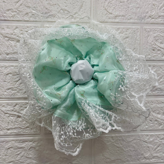 Jumbo Light Green Ruffled Scrunchie