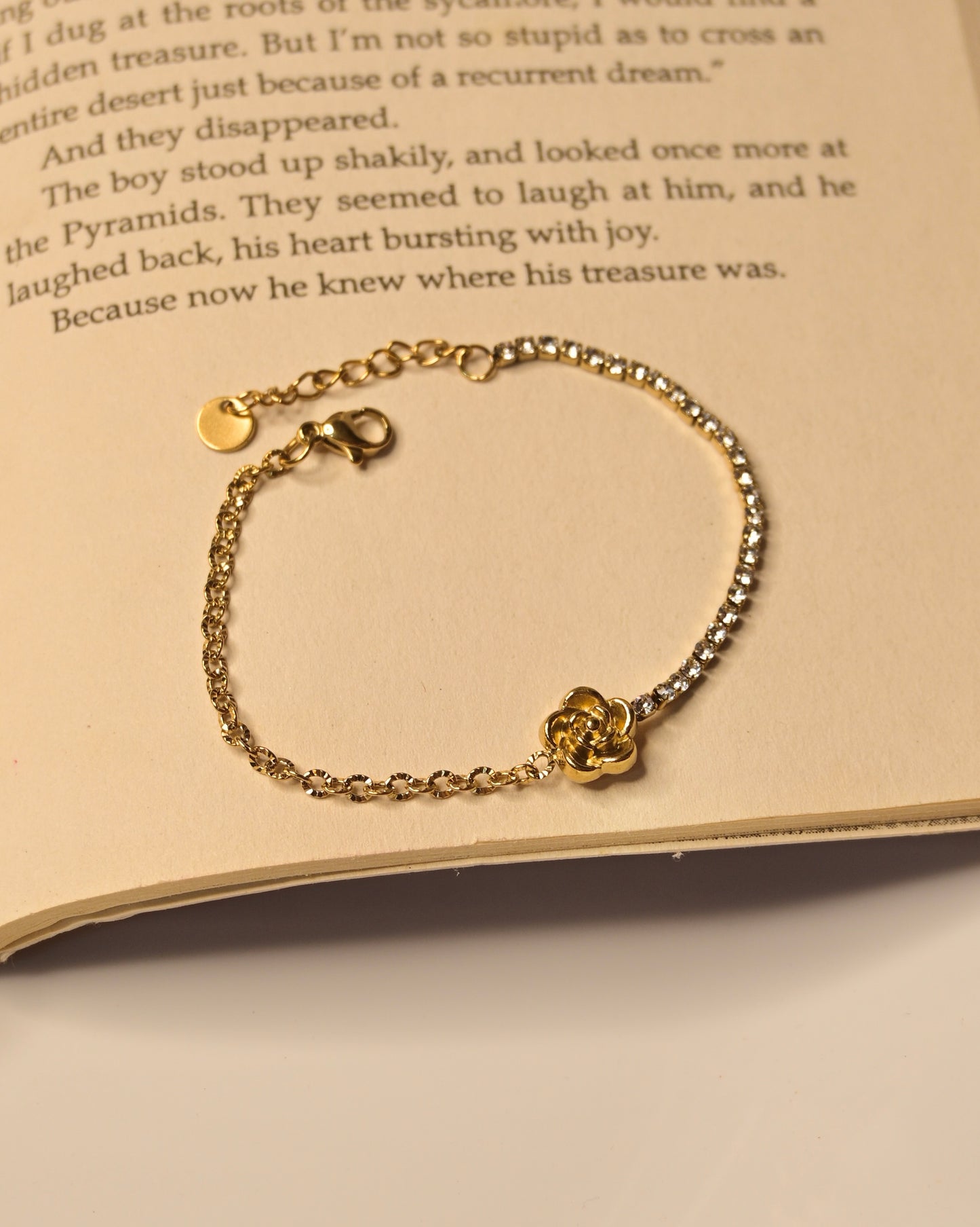 Half Stone Half Chain Rose Anti Tarnish Bracelet