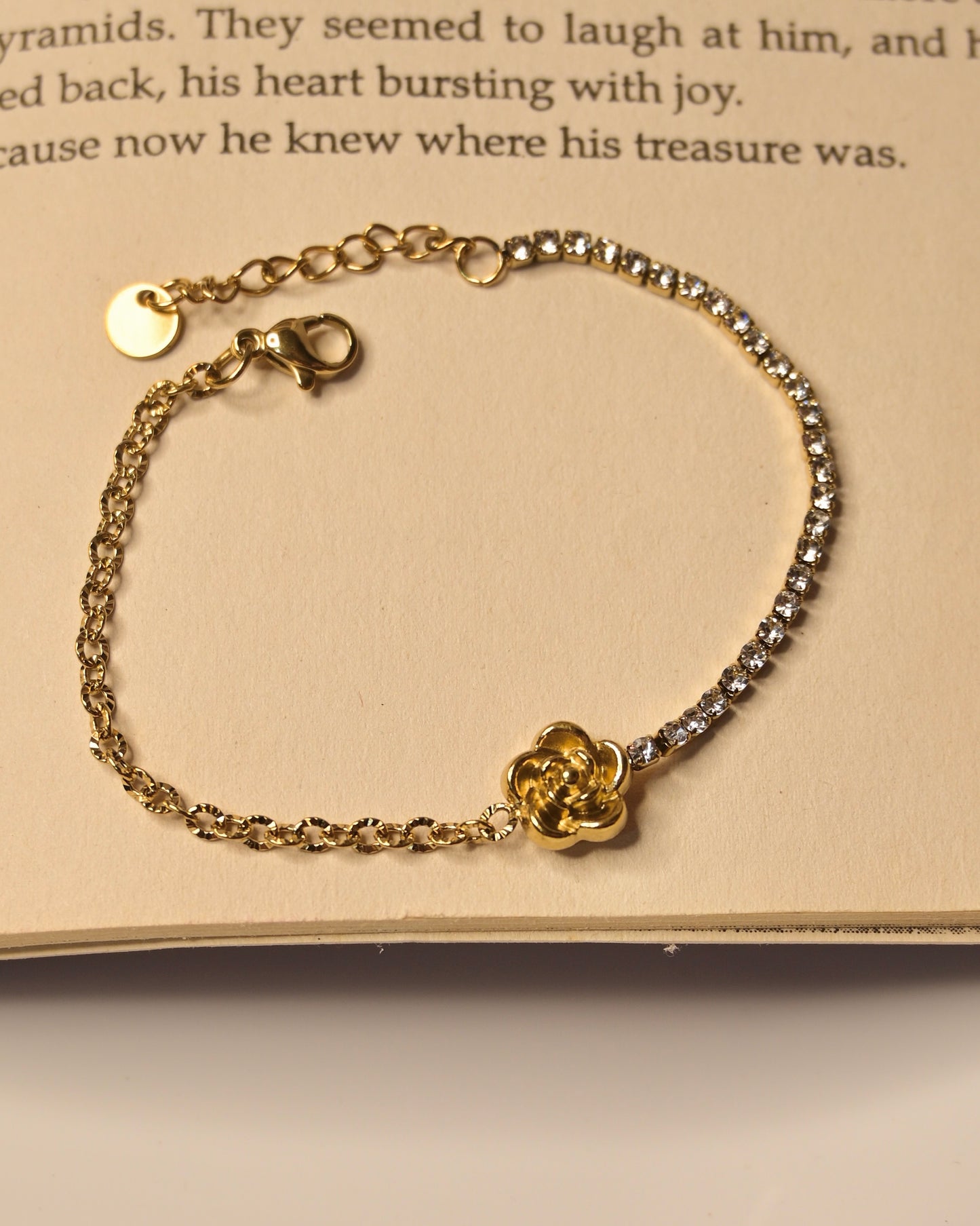 Half Stone Half Chain Rose Anti Tarnish Bracelet