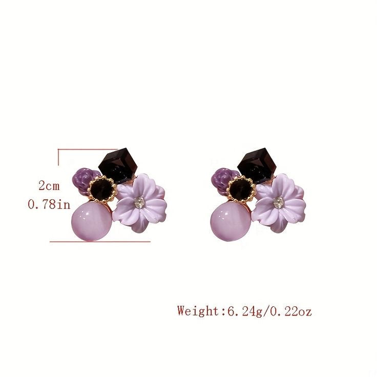 Purple Crystal Flower Stud Earrings