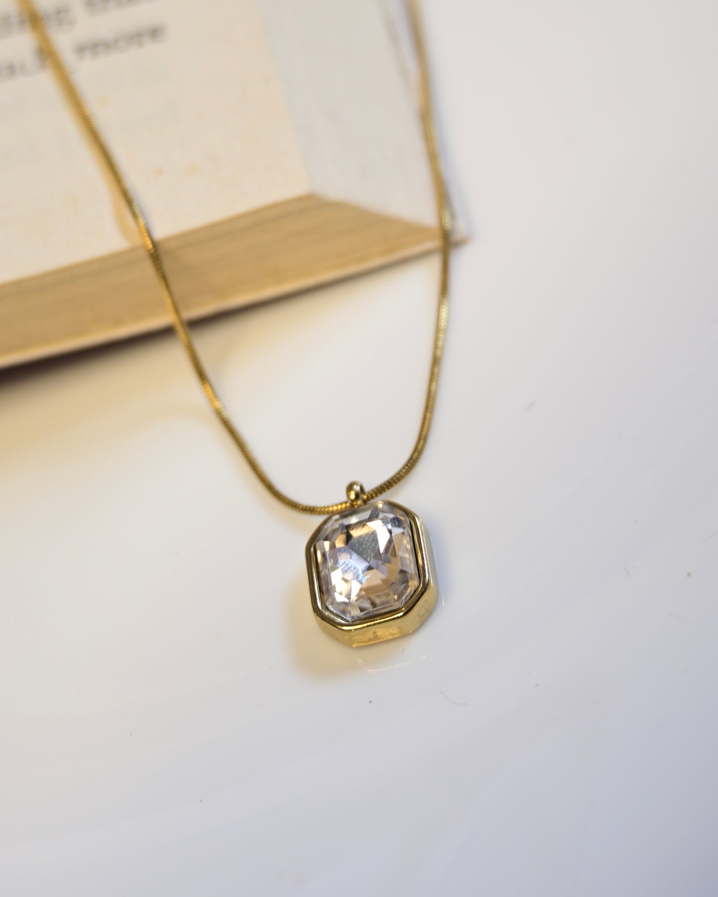 Rectangular White Stone Anti Tarnish Necklace