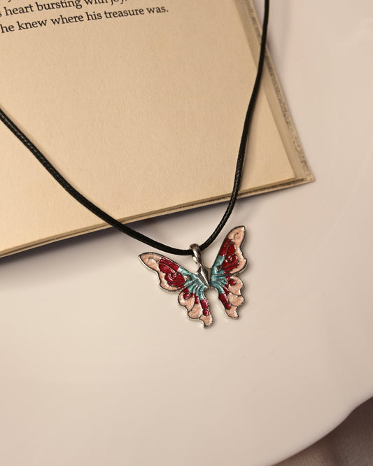 Multi Colour Butterfly Leather Cord Necklace