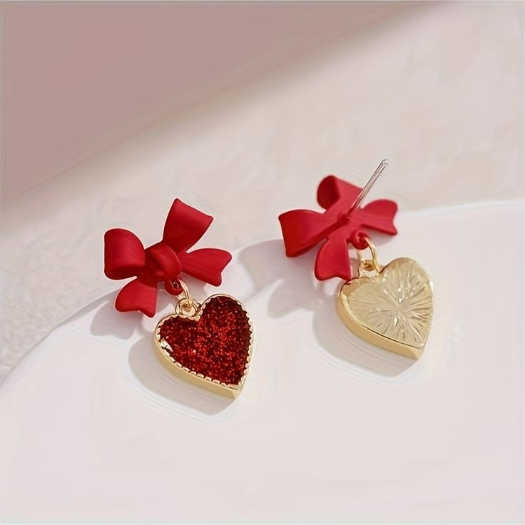 Red Bow and Heart Earrings