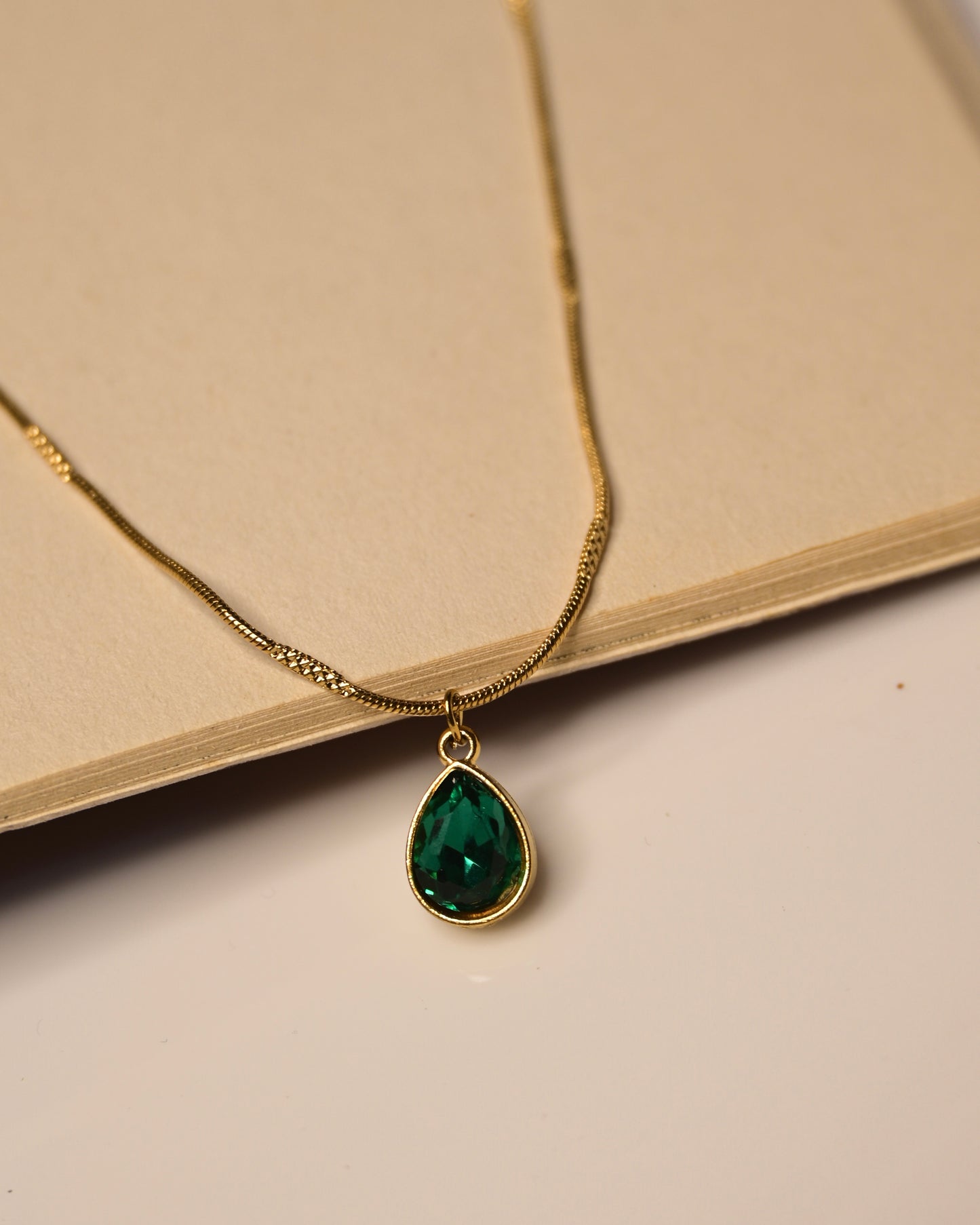 Small Green Drop Anti Tarnish Necklace