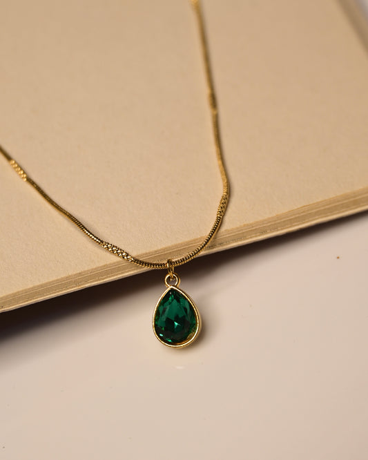 Small Green Drop Anti Tarnish Necklace