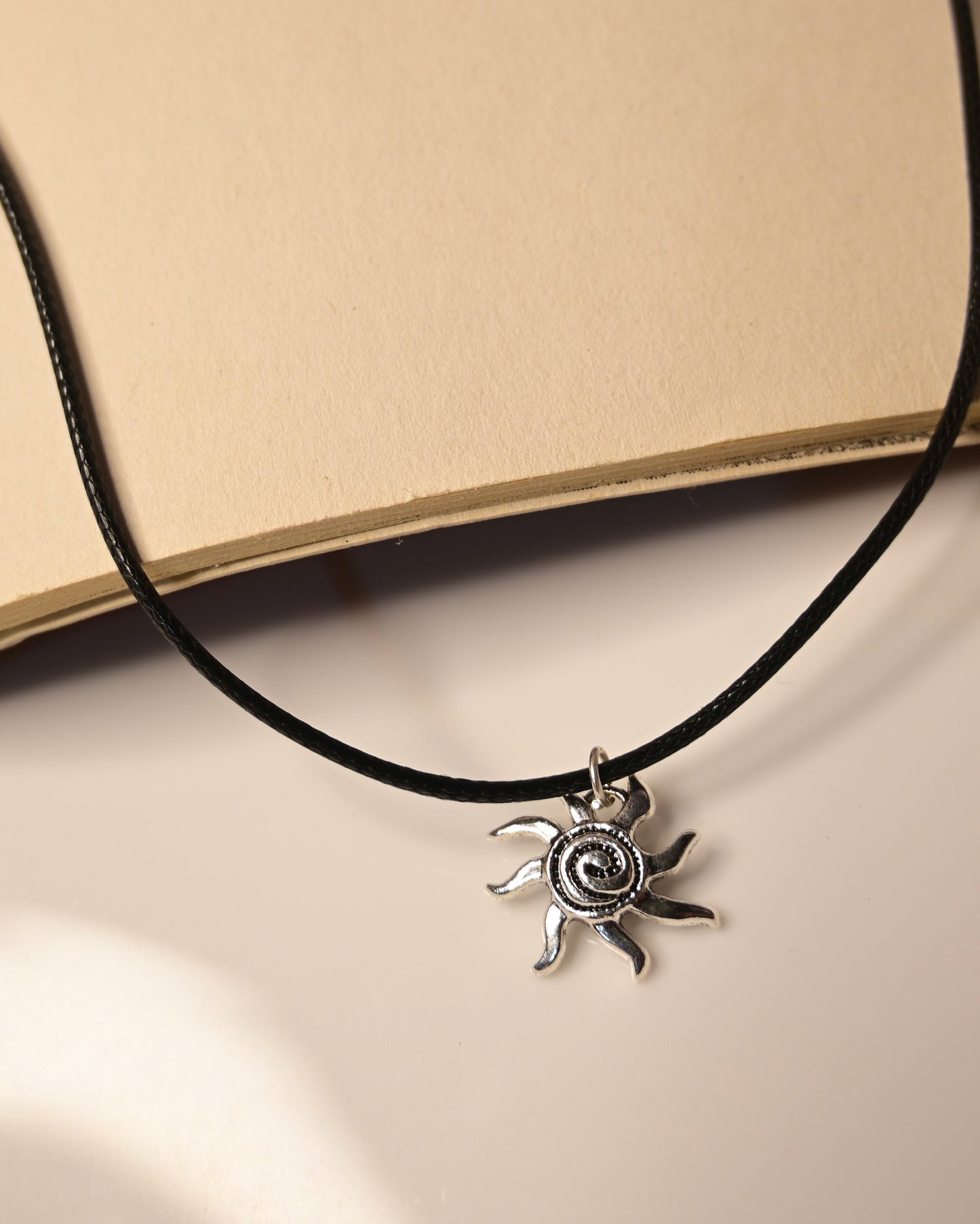 Small Sun Leather Cord Necklace