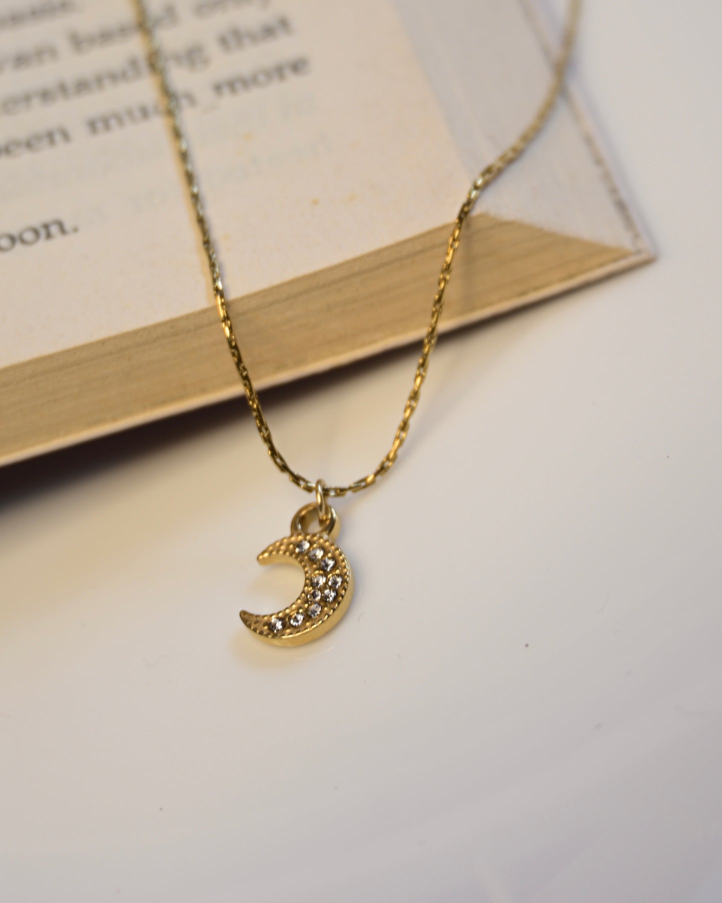 Studded Moon Minimal Necklace