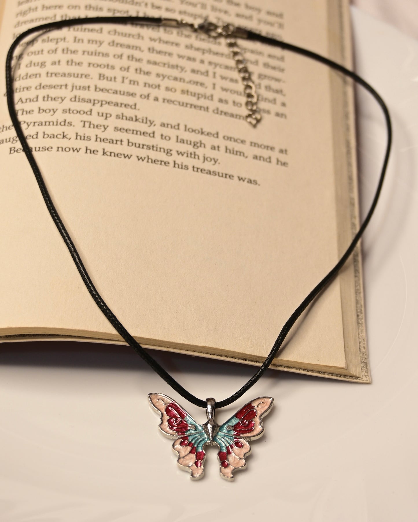 Multi Colour Butterfly Leather Cord Necklace