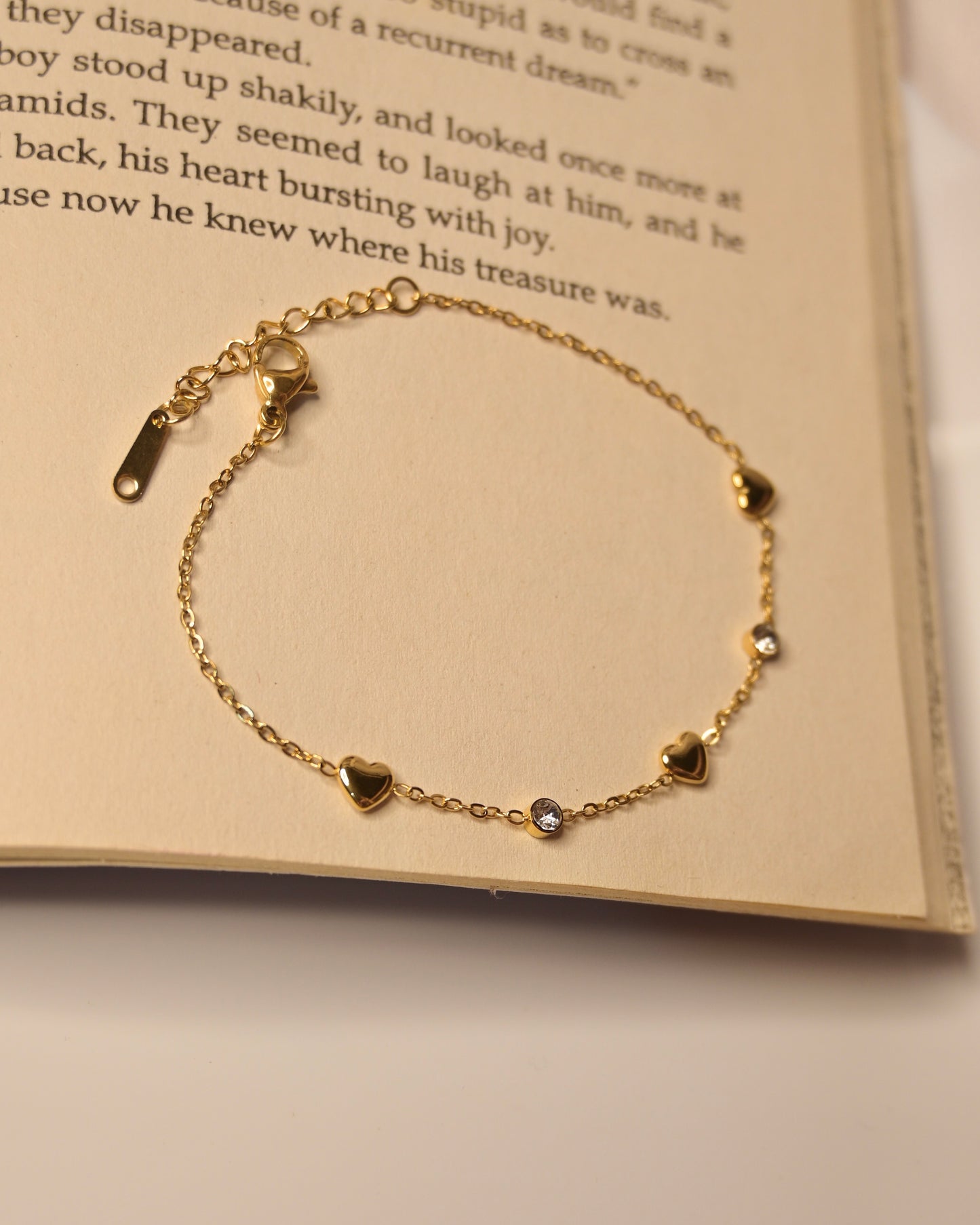Anti Tarnish Mini Heart and Stone Bracelet
