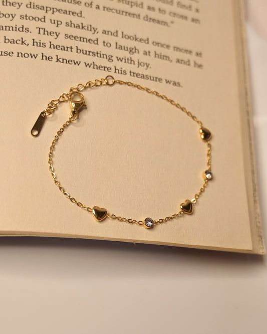 Anti Tarnish Mini Heart and Stone Bracelet