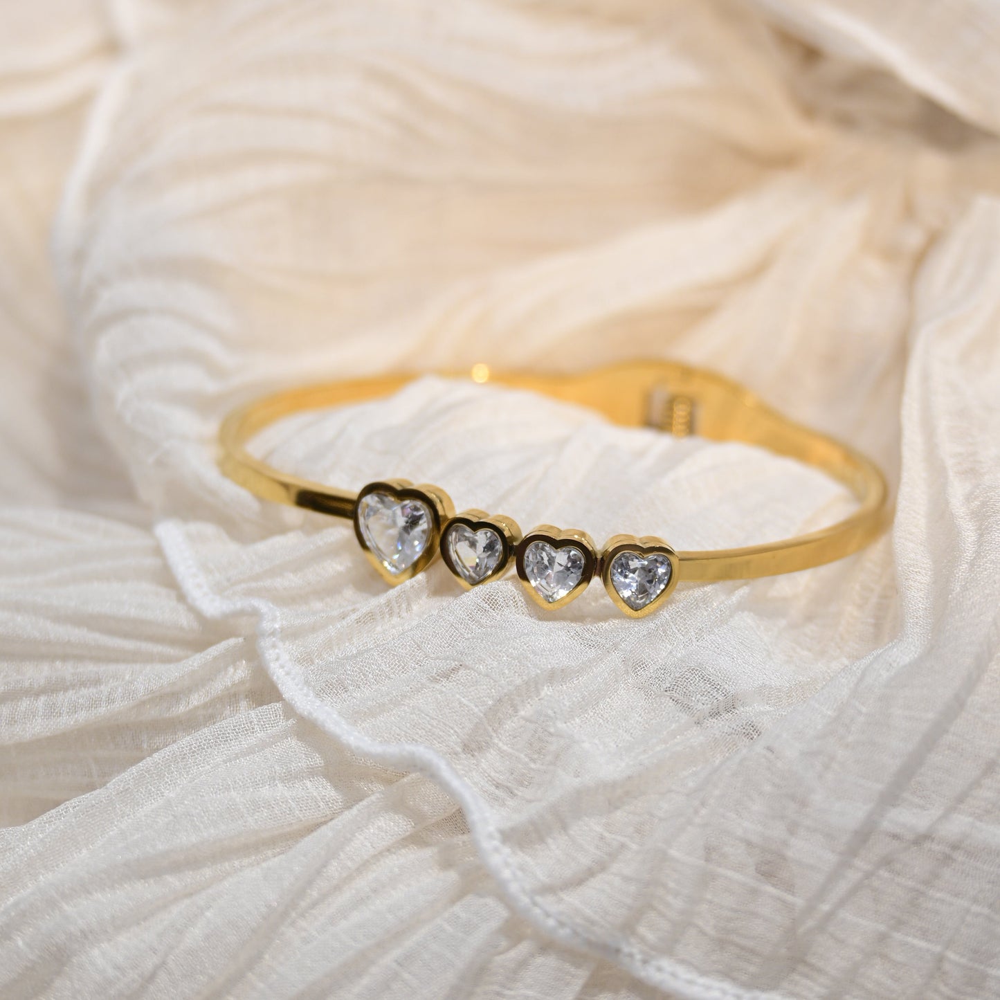 White Studded 4 Heart Kada