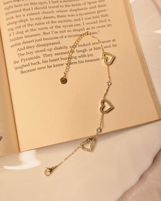 Triple Heart Studded Anti Tarnish Bracelet