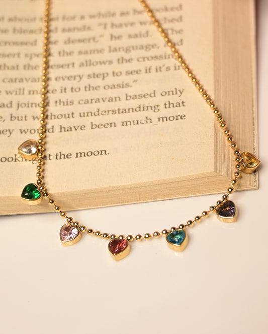 Multi Colour and Heart Anti Tarnish Necklace