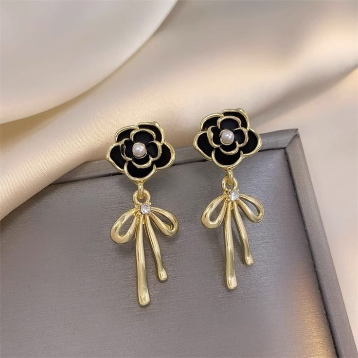 Black Rose Bow Earrings