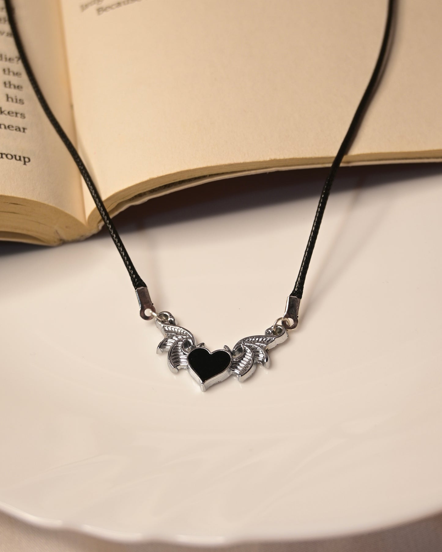 Wings Heart Leather Cord Necklace