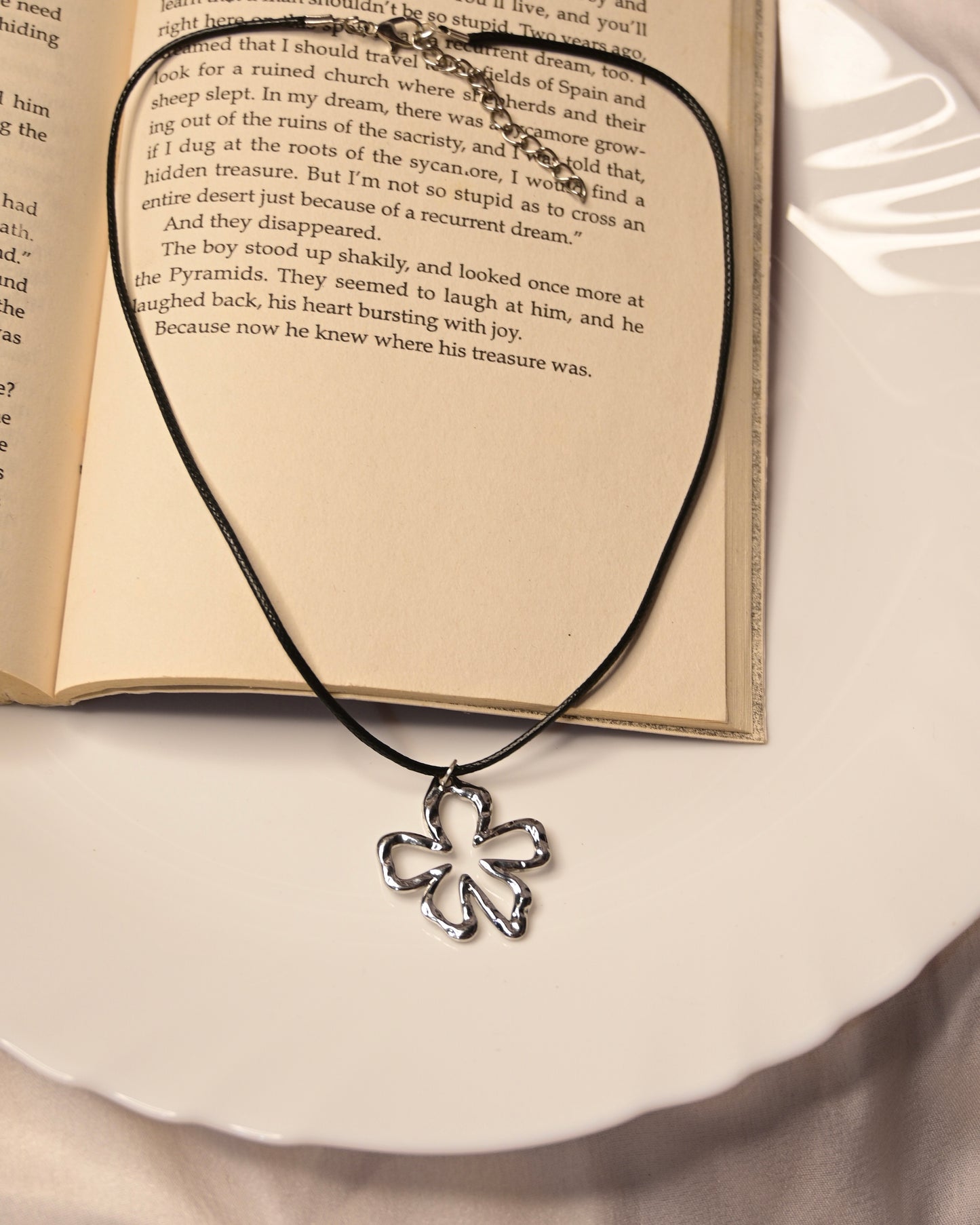 Hollow Flower Leather Cord Necklace