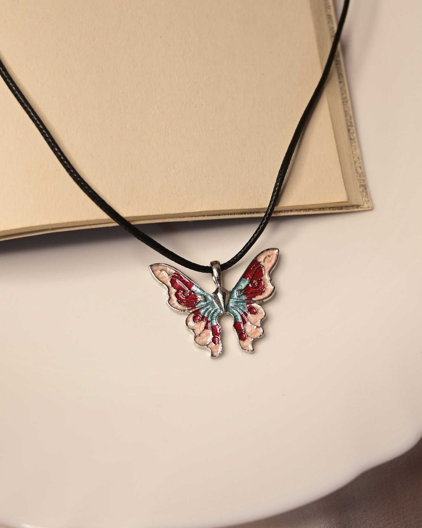 Multi Colour Butterfly Leather Cord Necklace