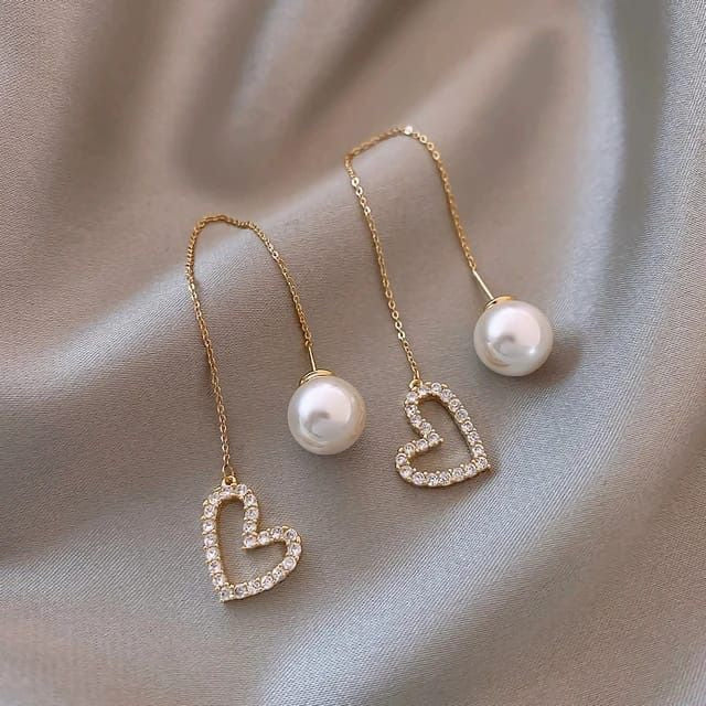 Pearl And Heart Drop Earrings