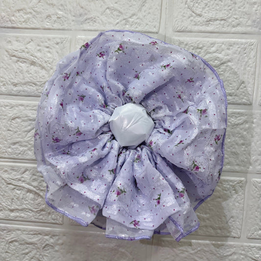Lavender floral mesh oversized hair scrunchie