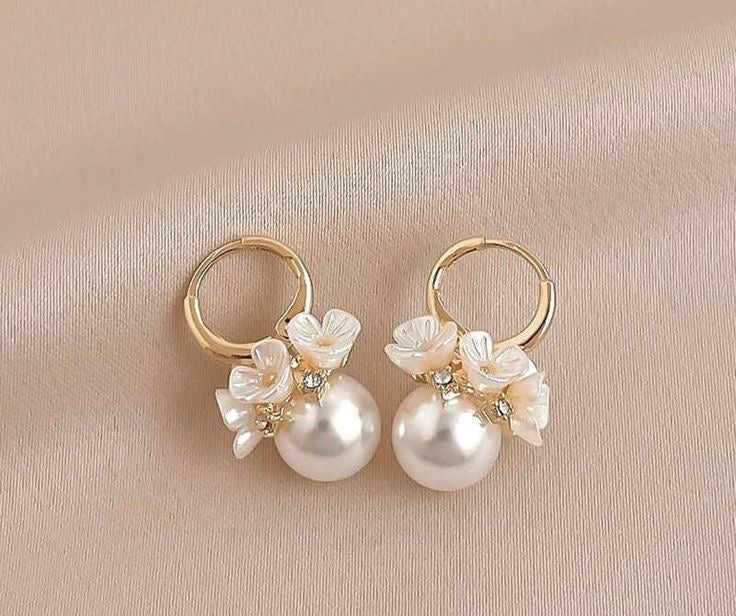 White Flower and Pearl Earrings