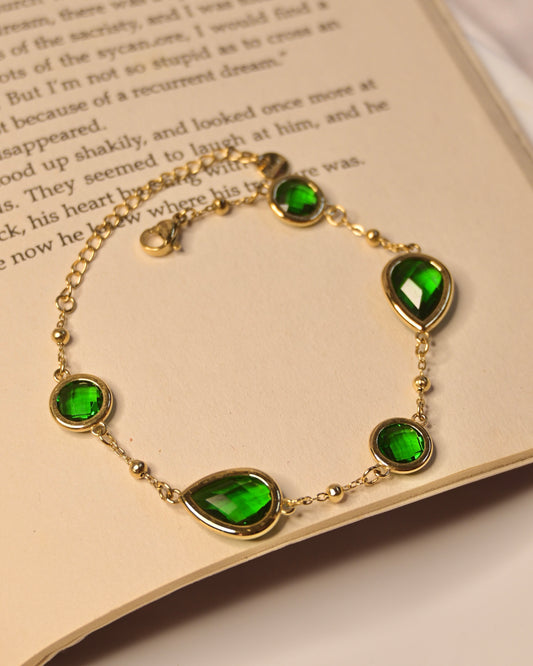 Anti Tarnish Green Stone Bracelet