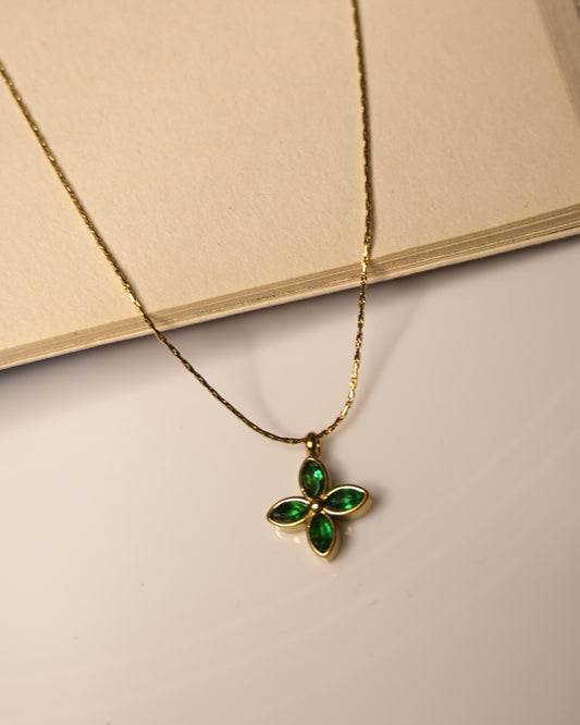 Green Floral Anti Tarnish Necklace