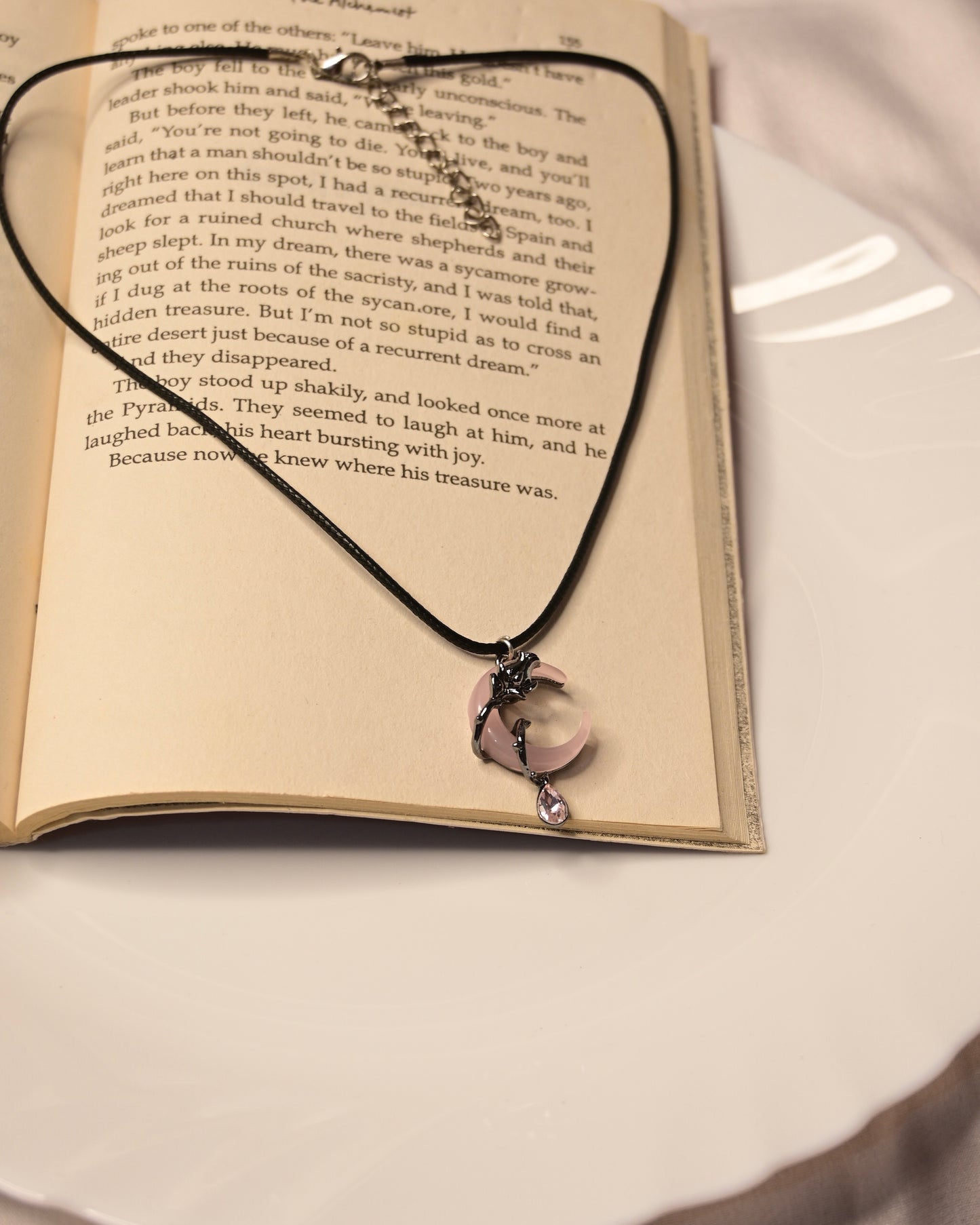 Pink Moon Leather Cord Necklace