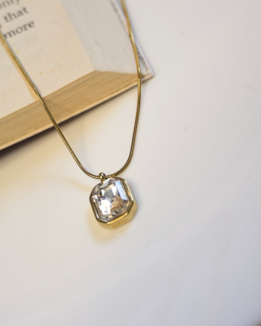 Rectangular White Stone Anti Tarnish Necklace